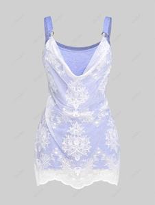 Rosegal Plus Size Two Tone O Rings Lace Panel Tank Top