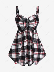 Rosegal Plus Size Zippered Chains Plaid Tank Top