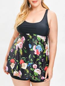 Rosegal Floral Print Plus Size Empire Waist Tankini Set