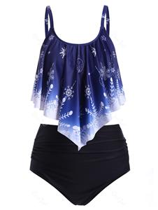Rosegal Plus Size Christmas Snowflake Print Overlay Tankini Swimwear