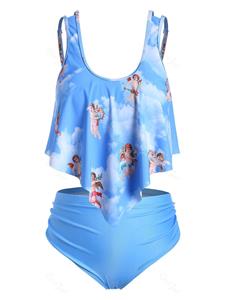 Rosegal Plus Size Angel Cherub Print High Rise Tankini Swimsuit