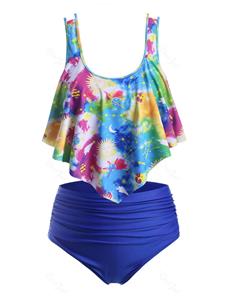 Rosegal Plus Size Overlay Tie Dye Planet Print Tankini Swimwear