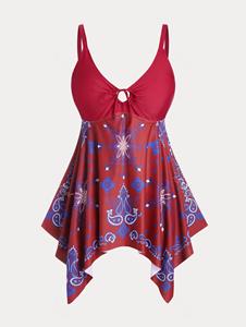 Rosegal Plus Size & Curve Paisley Print Cinched Padded Handkerchief Modest Tankini  Swimsuit