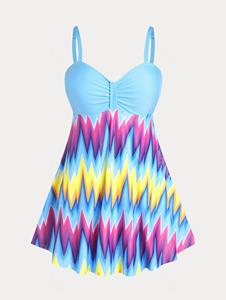 Rosegal Plus Size & Curve Padded Colorblock Geometric Modest Swim Dress Set