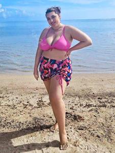 Rosegal Plus Size & Curve Padded Asymmetric Cinched Three Piece Tankini Swimsuit