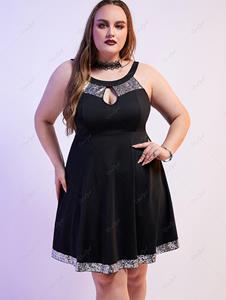 Rosegal Plus Size & Curve Sequins Keyhole High Waisted Party Dress