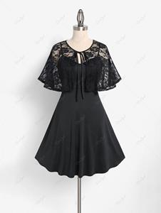 Rosegal Plus Size Solid A Line Cocktail Dress and Tie Lace Capelet Party Set