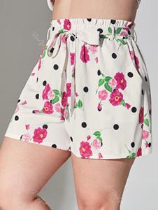 Rosegal Plus Size Floral Print Belted Paperbag Shorts