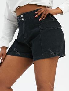 Rosegal Plus Size & Curve Flap Pockets Denim Cargo Shorts