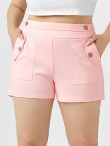Rosegal Plus Size High Rise Pocket Buttoned Shorts