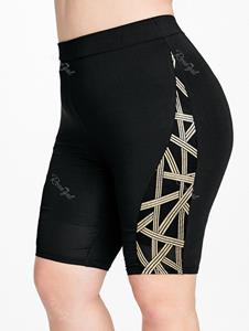 Rosegal Metallic Stripe High Rise Plus Size Biker Shorts