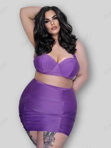 Rosegal Plus Size Tummy Control Ruched Skirt and Briefs Swim Bottom Set