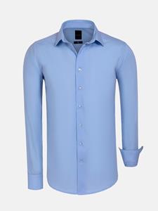 WAM Denim Leira Solid Blue Overhemd Lange Mouw