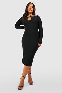 Boohoo Plus Soft Touch Cut Out Midi Dress, Black