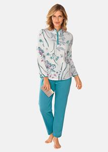 Goldner Fashion Katoenen pyjama met knoopsluiting - wit / saffiergroen / mauve 