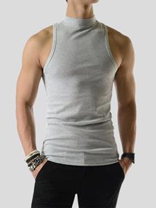INCERUN Mens Solid Half Collar Sleeveless Knit Tank