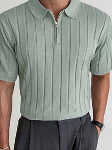 INCERUN Mens Ribbed Knit Quarter Zip Short Sleeve Golf Shirt