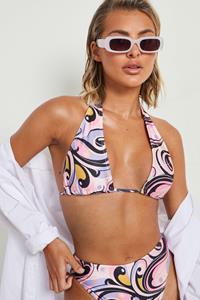 Boohoo Abstracte Driehoekige Halter Swirl Print Bikini Top, Baby Pink