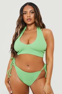 Boohoo Plus Gekreukelde Mix & Match Halter Bikini Top, Green