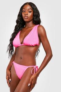Boohoo Geribbelde Driehoekige Bikini Top Met Rug Strik, Bright Pink