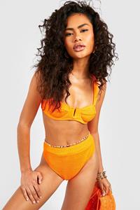 Boohoo Gekreukelde Bikini Top Met Beugel En V Detail, Tropical Orange