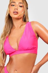 Boohoo Essentials Bikini Top Met Laag Decolleté En Rug Strik, Bright Pink