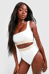 Boohoo Geo Tape High Waisted Bikini Brief, Ivory