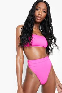 Boohoo High Waisted Bikini Broekje Met Naaddetail, Fuchsia