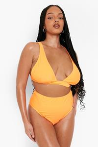 Boohoo Plus Neon Essentials High Waist Bikini Broekje, Neon-Orange