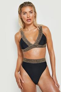 Boohoo High Waist Bikini Broekje Met Versierde Zoom, Black