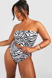 Boohoo Plus High Waist Zebraprint Essentials Bikini Broekje, White