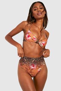 Boohoo Tropisch Luipaardprint High Waist Bikini Broekje, Brown