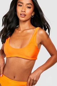 Boohoo Petite Essentials Met Lage Ronde Hals Bikini Top, Orange