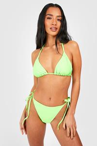 Boohoo Petite Essentials Bikini Broekje Met Zijstrikjes, Bright Green