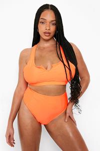 Boohoo Plus Neon Essentials Bikini Top Met Hals Inkeping, Neon-Orange