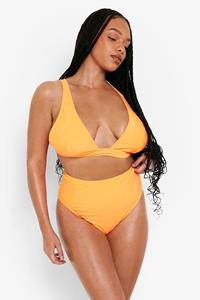 Boohoo Plus Neon Essentials Bikini Top Met Laag Decolleté, Neon-Orange