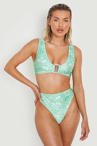 Boohoo Paisley Bikini Top Met Ring Detail En Laag Decolleté, Green