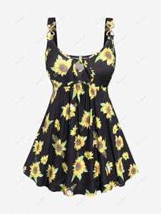Rosegal Plus Size Sunflower Print Hole Knotted Buckle Cami Top