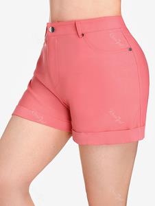 Rosegal Plus Size Cuffed Colored Shorts with Pockets