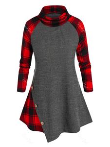 Rosegal Plus Size Plaid Raglan Sleeve Asymmetrical Sweater