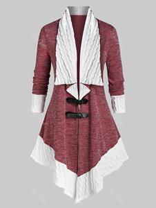 Rosegal Plus Size Two Tone Buckles Cable Knit Cardigan