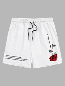 Zaful Männer Rose Slogan Bedruckte Tunnelzug Shorts