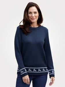 Pullover mit winterlichem Strickmuster MONA Marineblau/Weiß