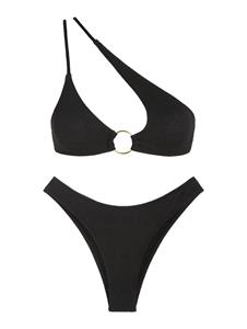 Zaful Strukturierter O Ring Strukturiertes Bikini Badebekleidung mit Einer Schulter