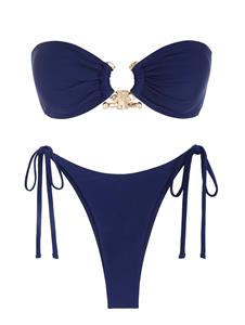 Zaful Frauen Gebundenes Seite O Ring Bandeau Bikini Set