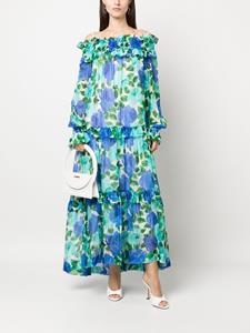 P.A.R.O.S.H. Midi-jurk met bloemenprint - Blauw