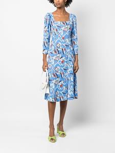 DVF Diane von Furstenberg Midi-jurk met bloemenprint - Blauw