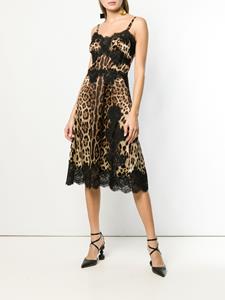 Dolce & Gabbana midi flared jurk met luipaarddessin - Bruin