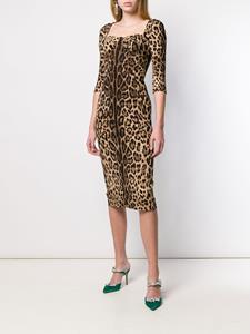 Dolce & Gabbana Getailleerde jurk met luipaarddessin - Bruin