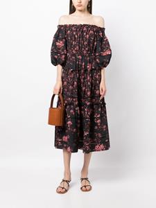Marchesa Rosa Ayana floral-print off-shoulder midi dress - Zwart